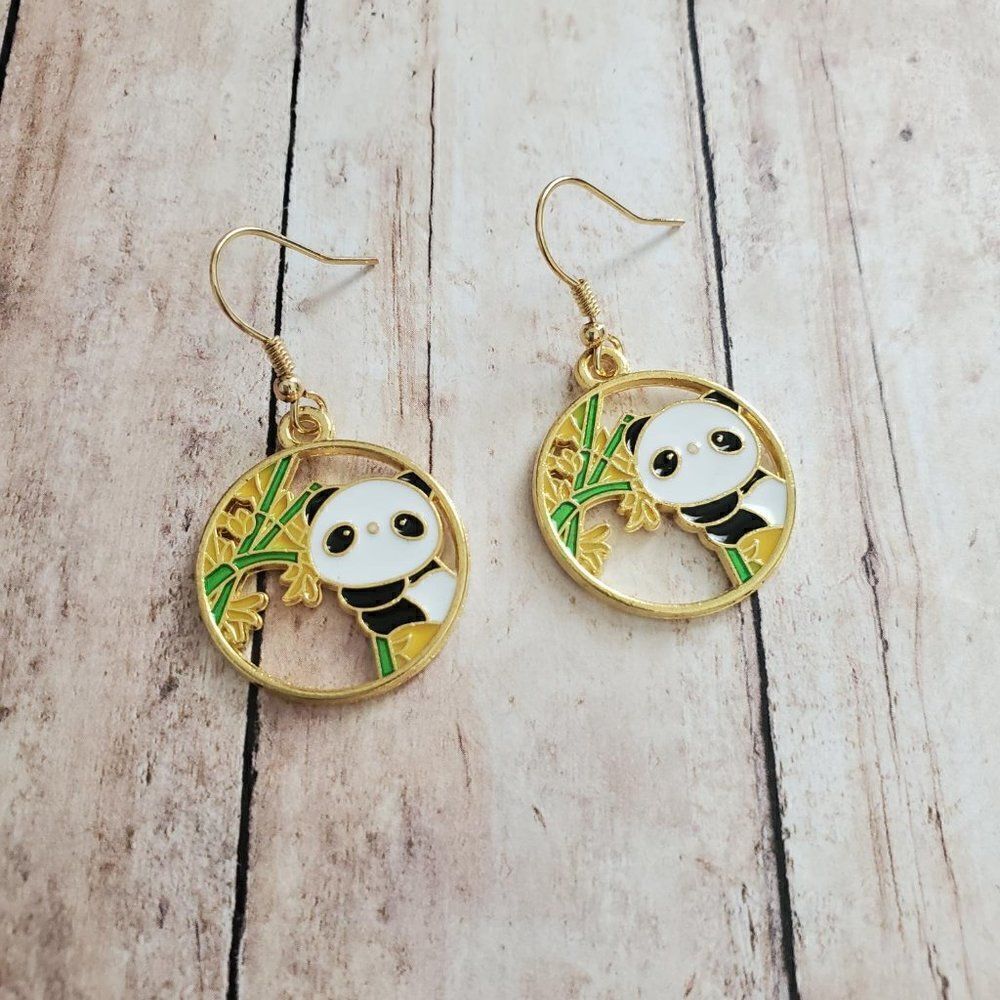Gold Panda Earrings, Wildlife Jewelry